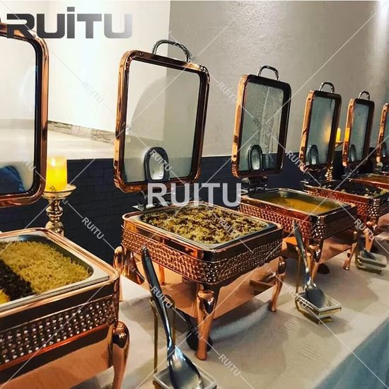 Кухонное оборудование для гостиниц, Столовая посуда, Покрытие из розового золота, Жаровня, Шведский стол, Электрический обогреватель, Кейтеринг, Нержавеющая сталь, Ручной молоток, Жаровня, Подогреватель еды